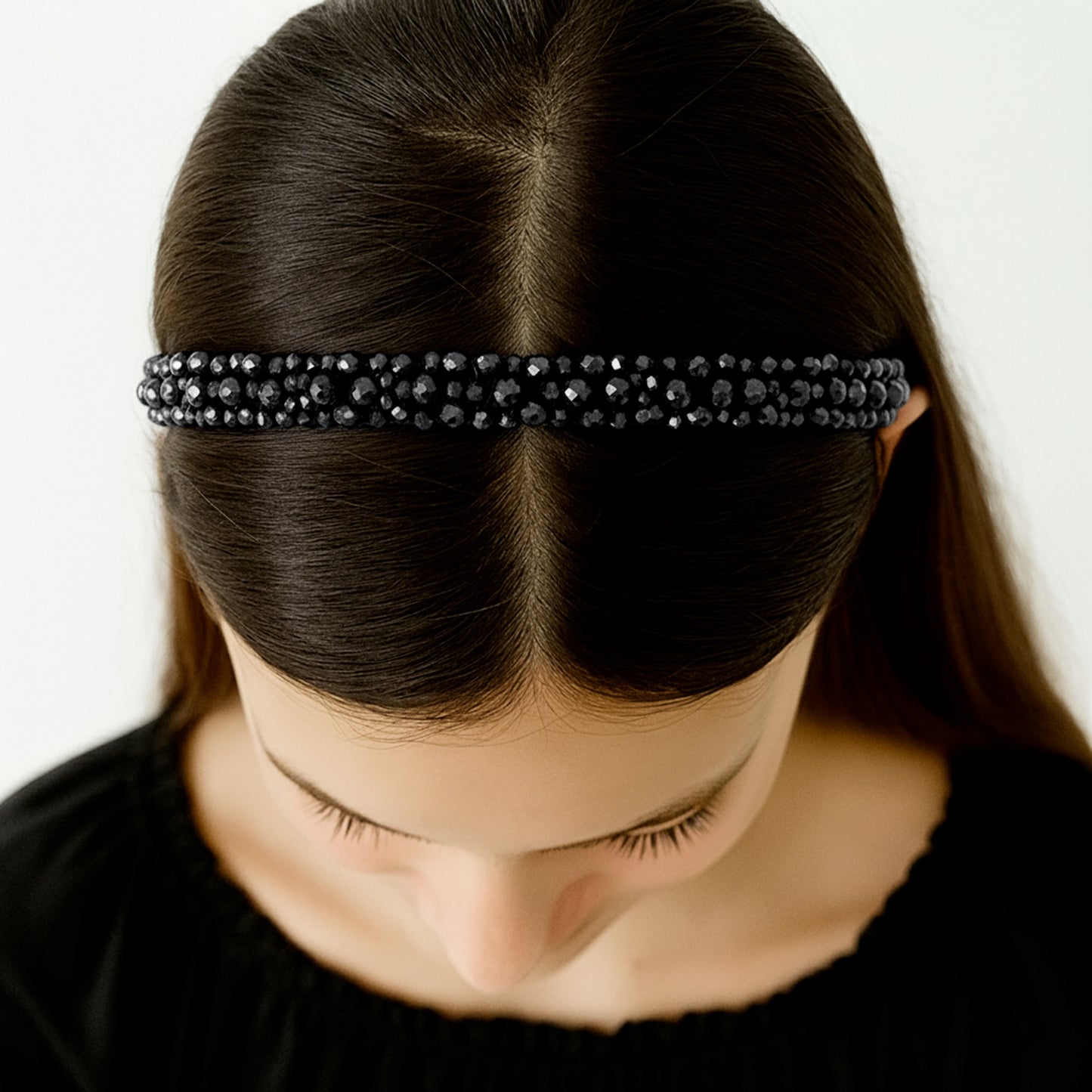 Serre-tête Bijou Onyx Perles Obsidiennes