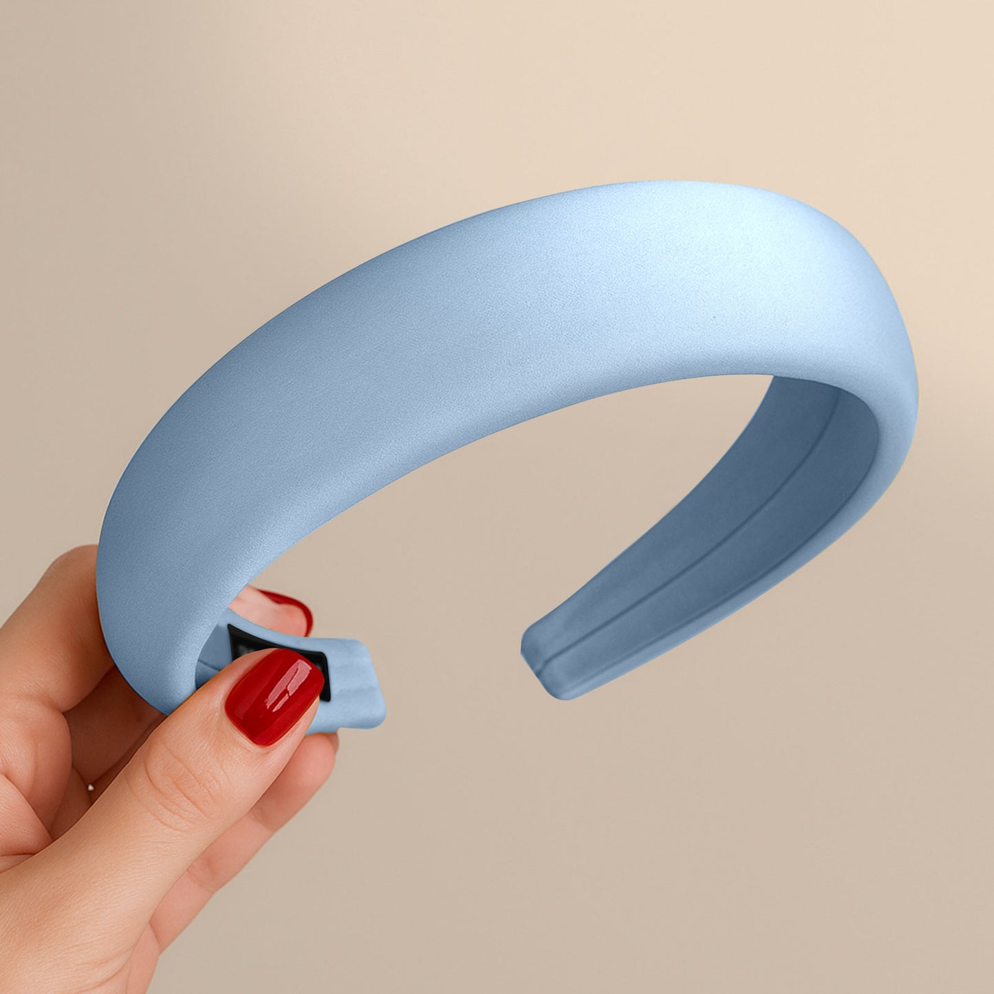 Serre-tête Large Laurel en Satin Coussiné Bleu