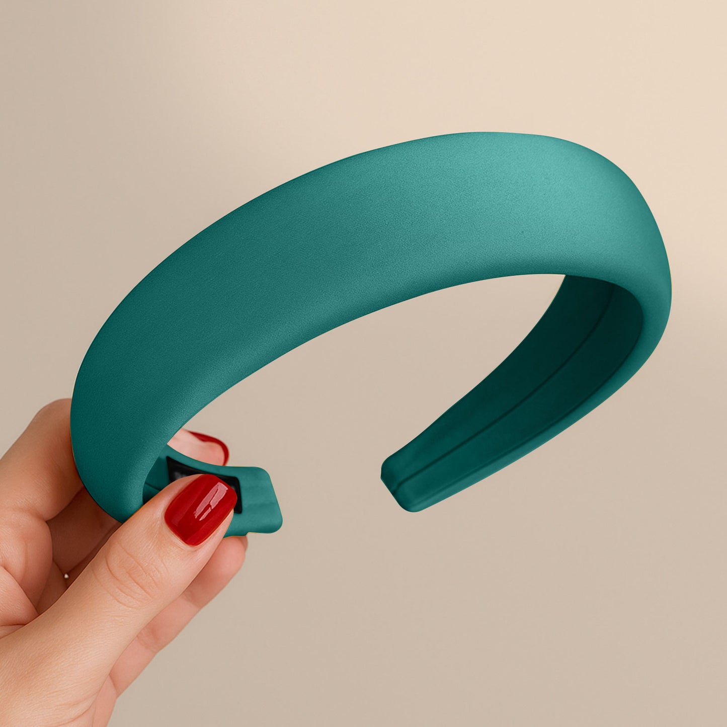 Serre-tête Large Laurel en Satin Coussiné Vert Foncé