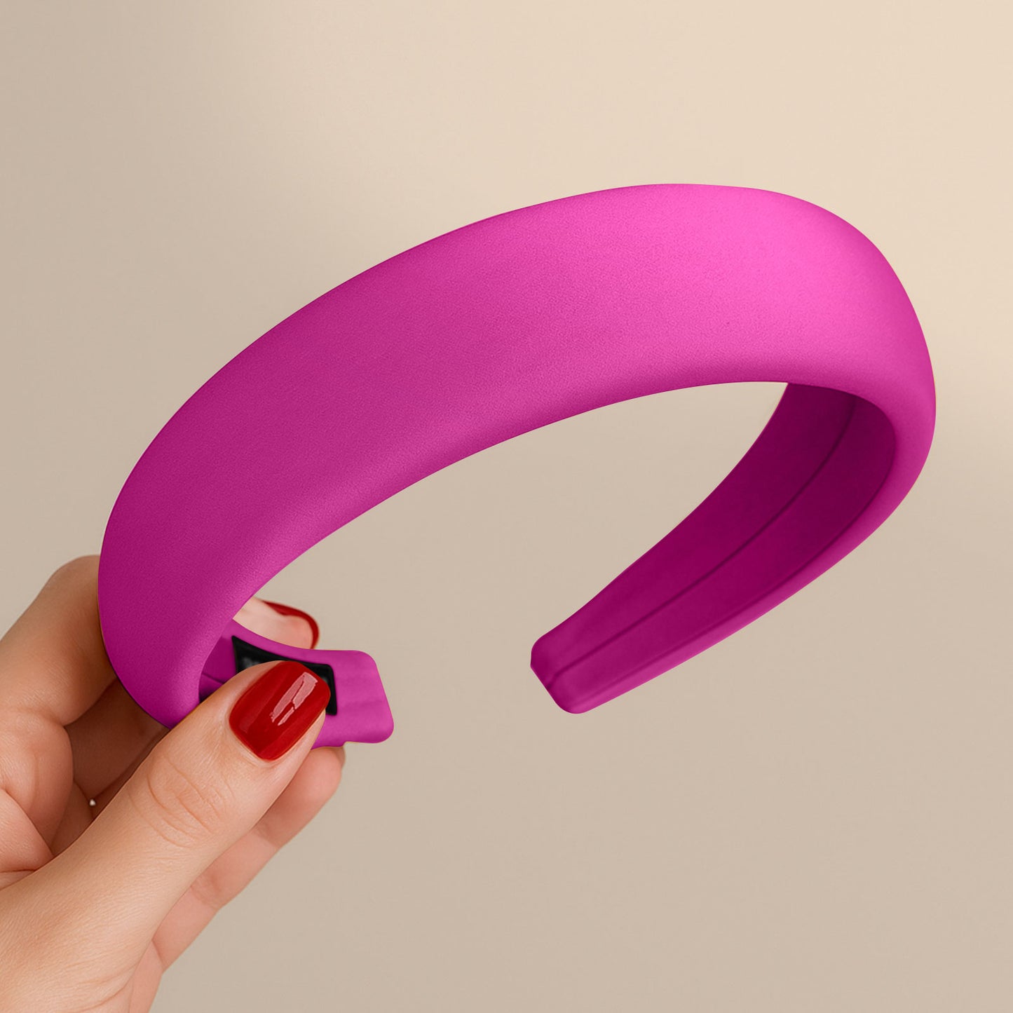 Serre-tête Large Laurel en Satin Coussiné Fuchsia