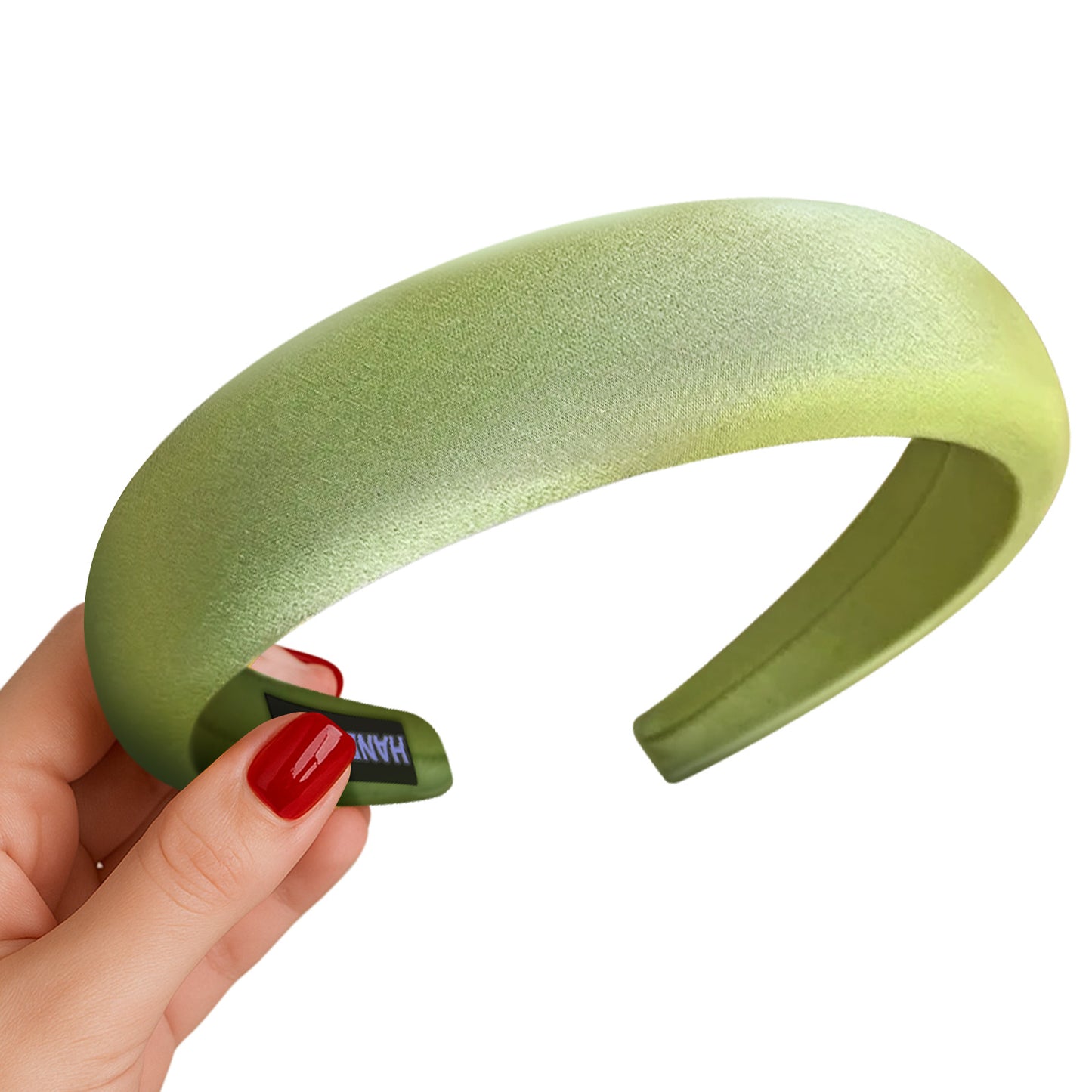 Serre-tête Large Laurel en Satin Coussiné Vert Pomme