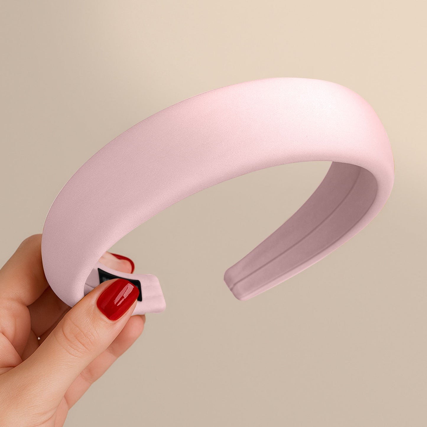 Serre-tête Large en Satin Coussiné Rose
