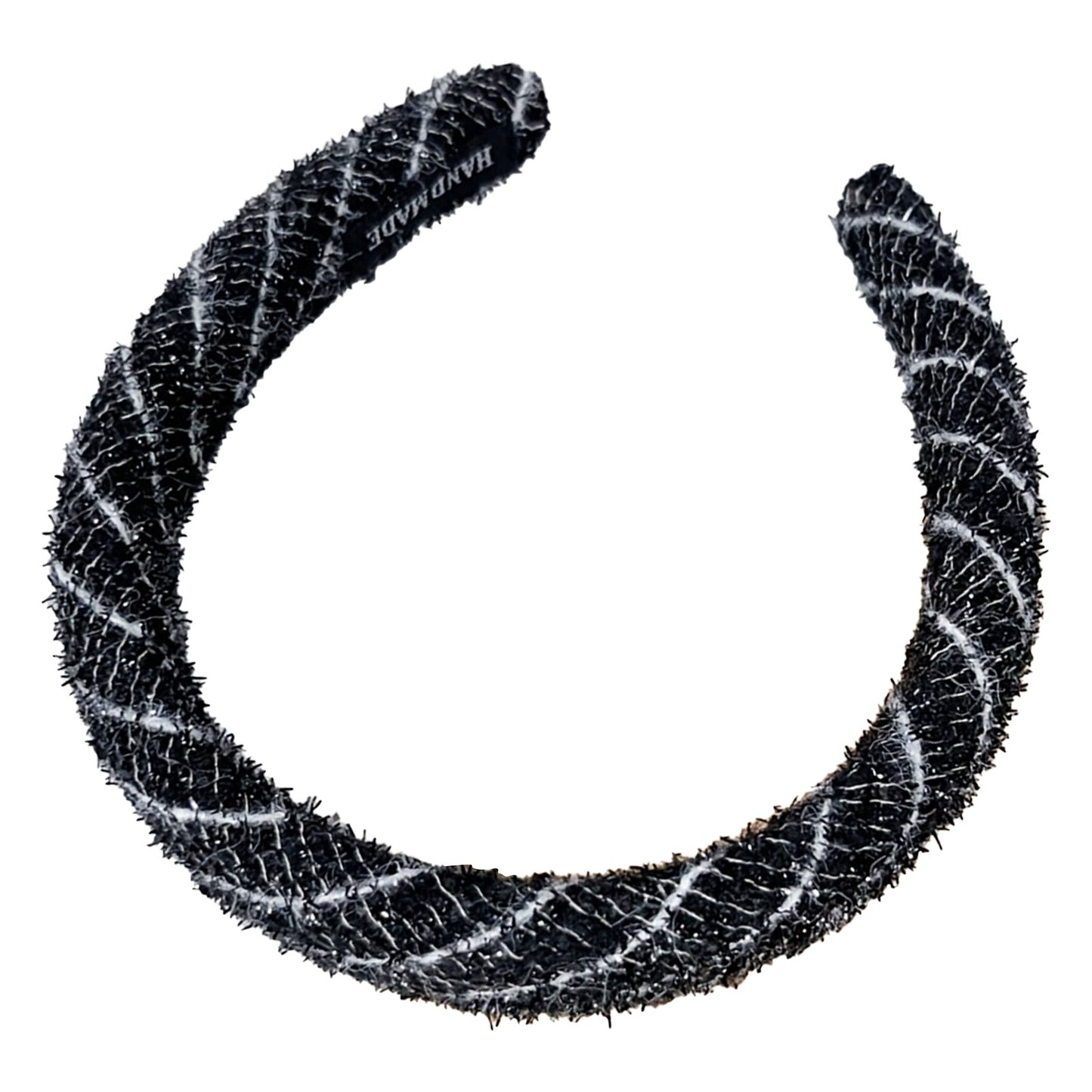 Serre-tête Large pour Cheveux en Tweed et Stras Rétro Chic Noir