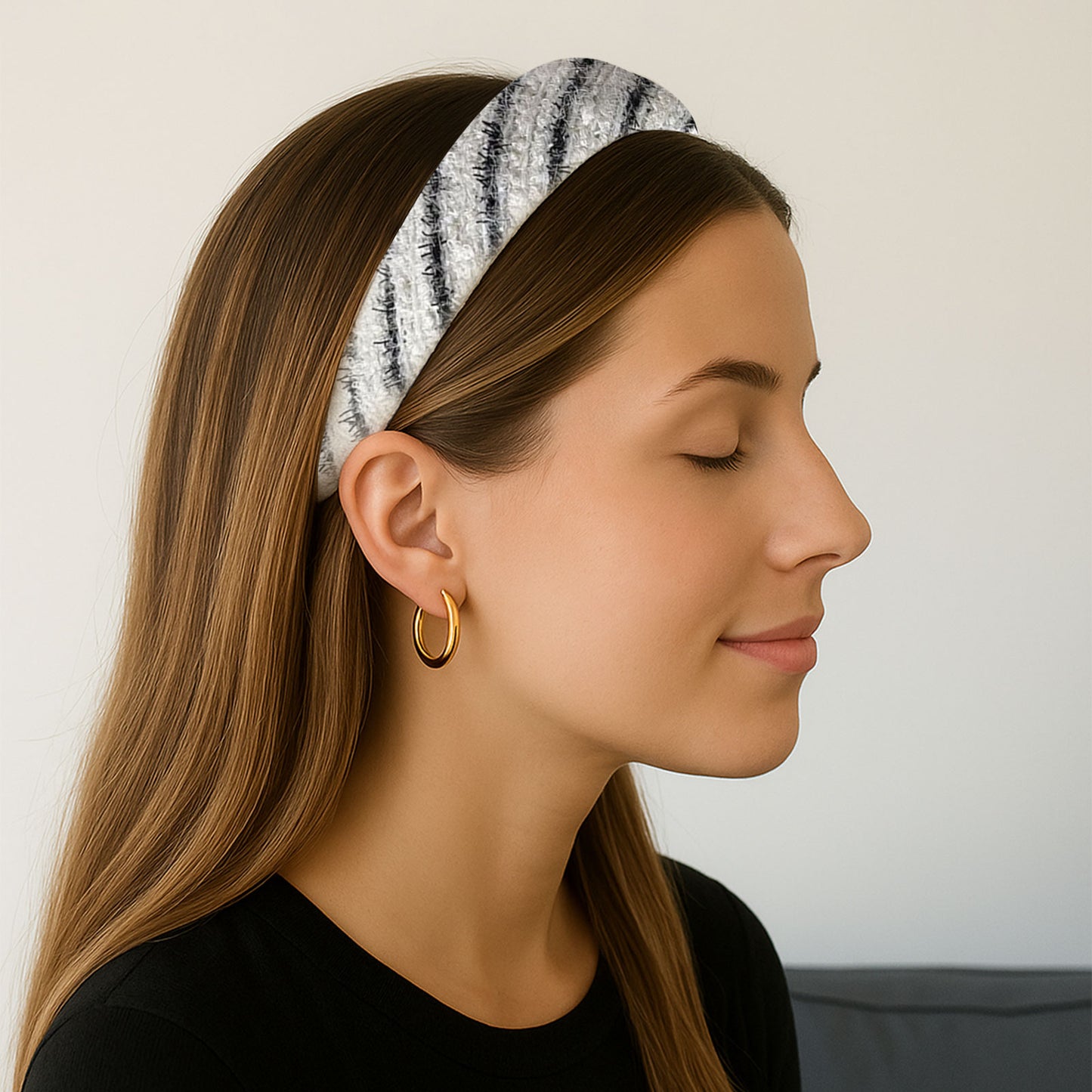 Serre-tête Large en Tweed Payton Gris Clair