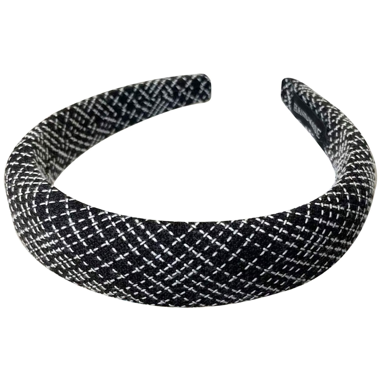 Serre-tête Large en Tweed à Carreaux Vera Noir