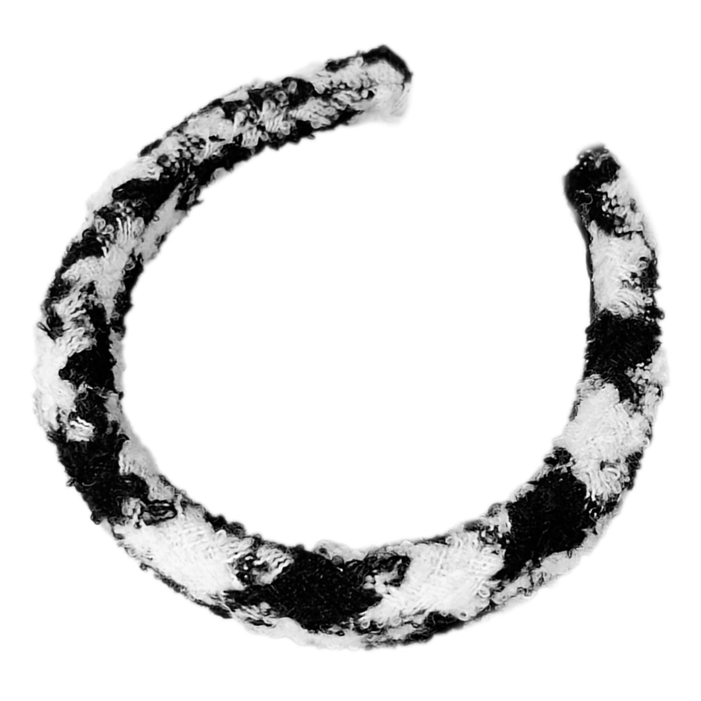 Serre-tête Large Pour Cheveux en Tweed Motif Pied de Poule Raffiné Noir et Blanc
