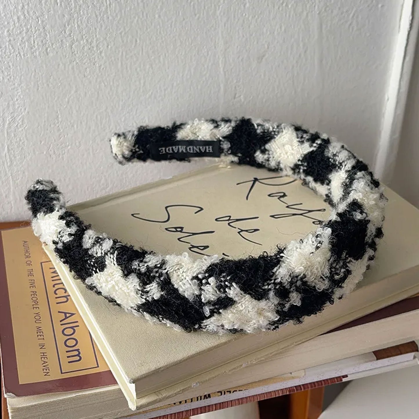 Serre-tête Large en Tweed Motif Pied de Poule