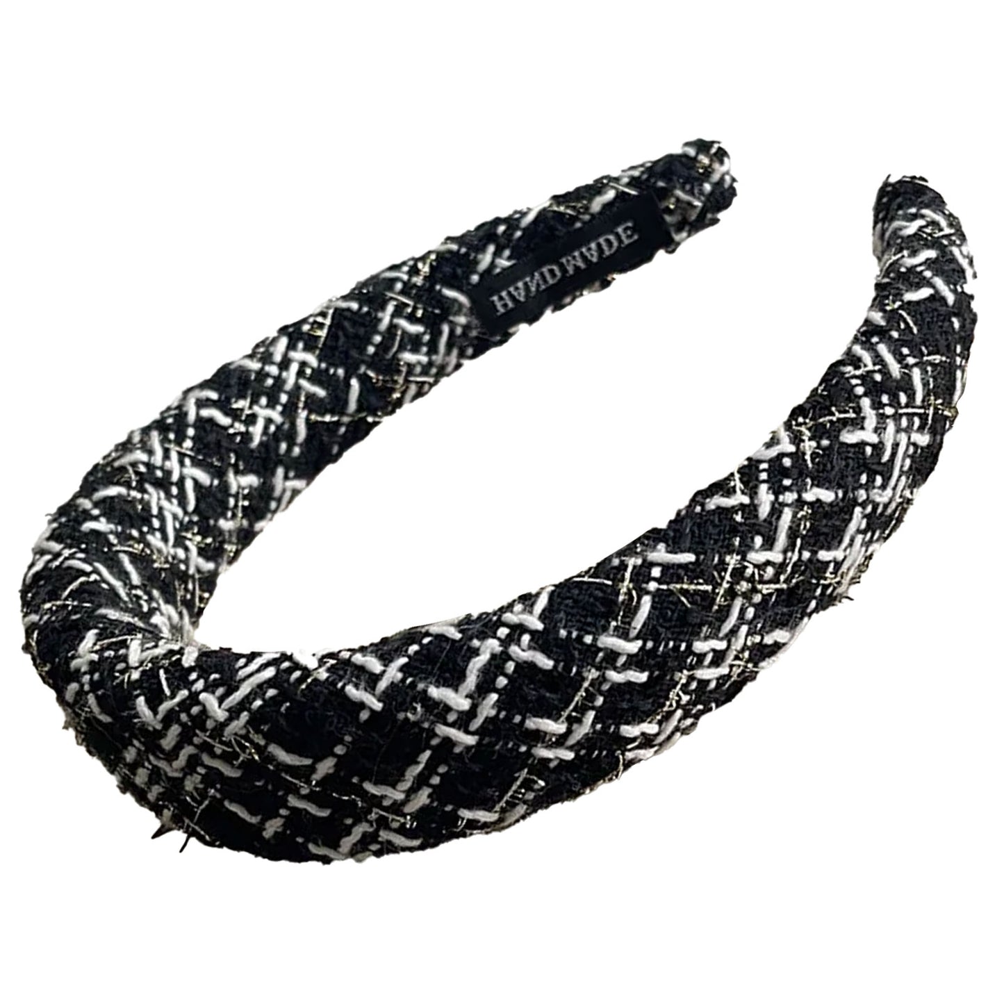 Serre-tête Large pour Cheveux en Tweed et Stras Rétro Chic Noir et Blanc