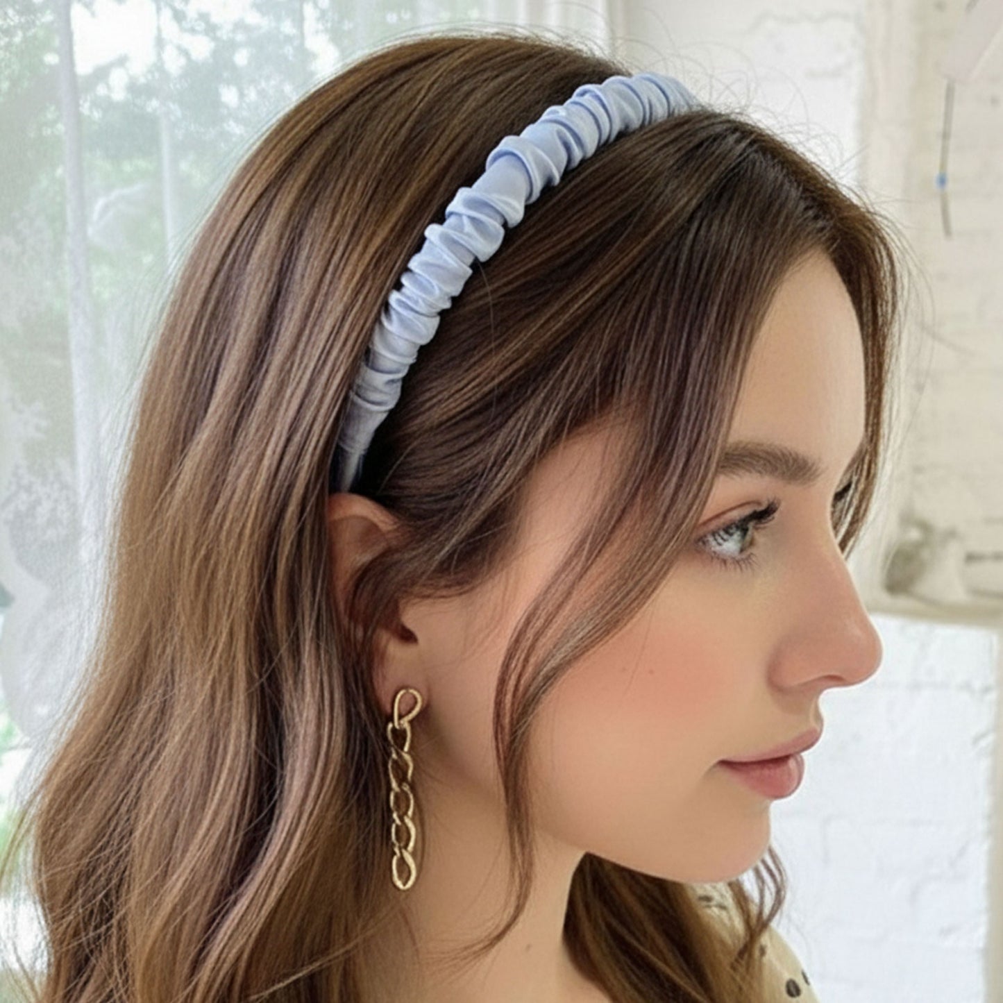 Serre-tête Large Silky Scrunch Maxine Bleu