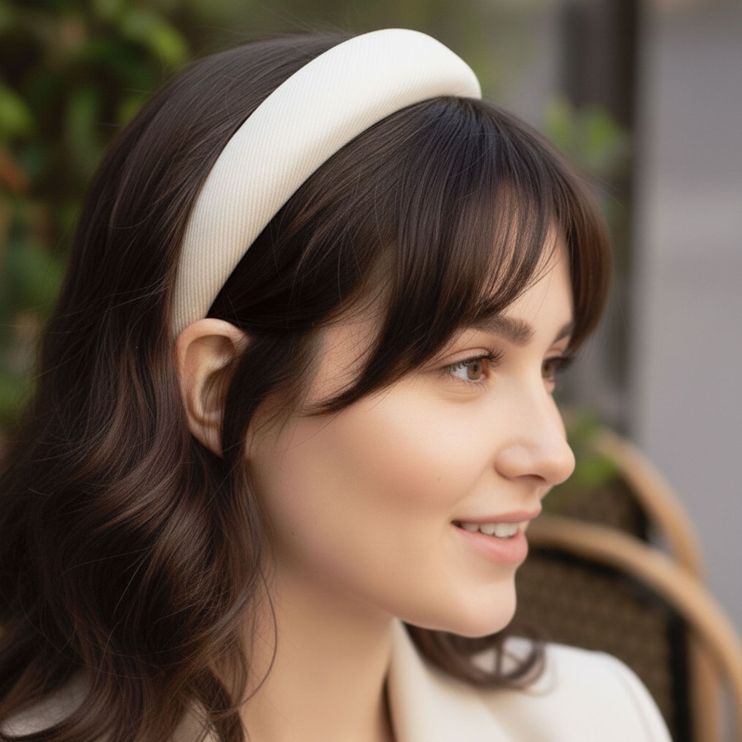 Serre-tête Large Mandie en Tissu Côtelé Ivoire