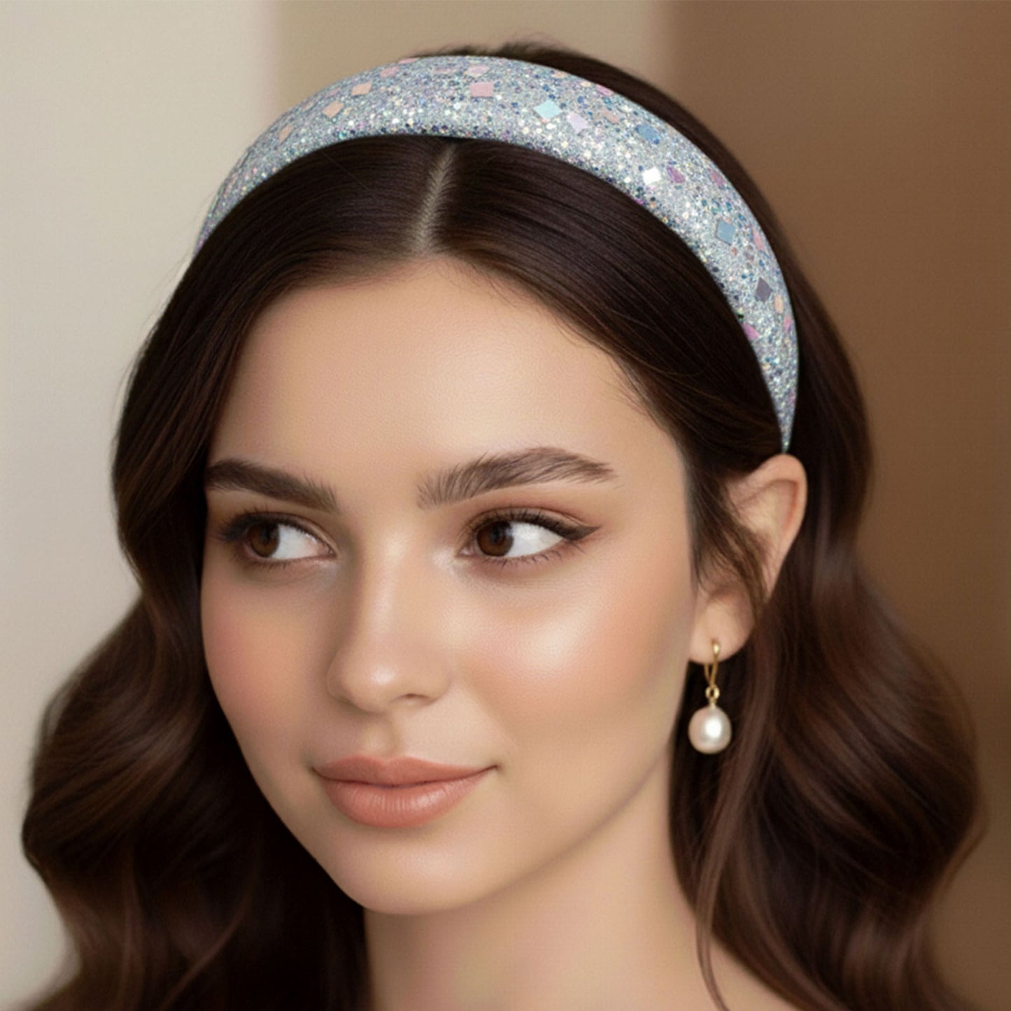 Serre-tête Large Peggy Glitter Cloud Argenté