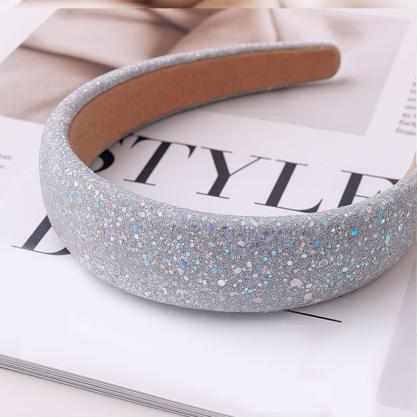 Serre-tête Large Peggy Glitter Cloud Argenté