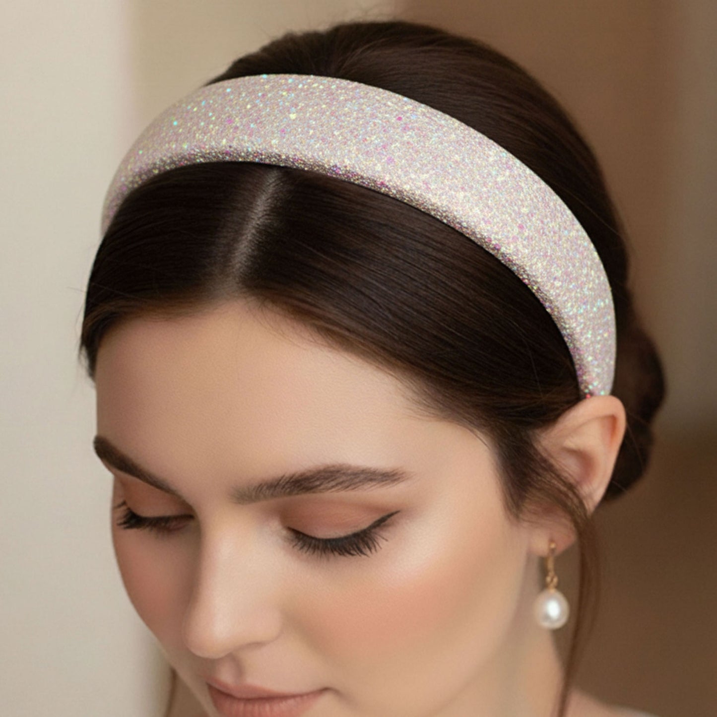 Serre-tête Large Morganna Glitter Cloud Champagne