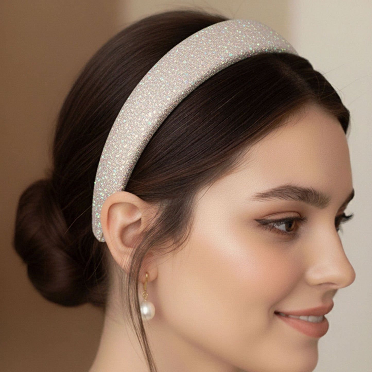 Serre-tête Large Morganna Glitter Cloud Champagne