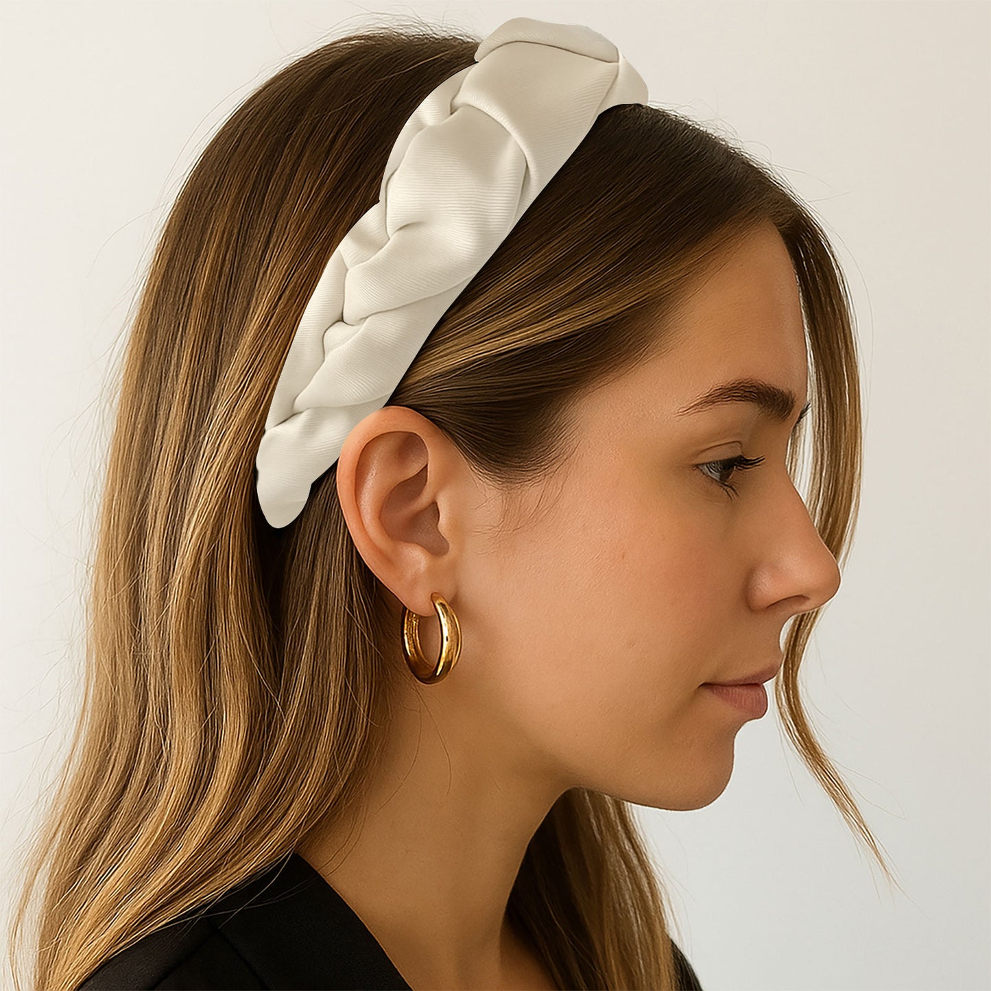 Serre-tête Tressé en Tissu Doux Majesty Beige