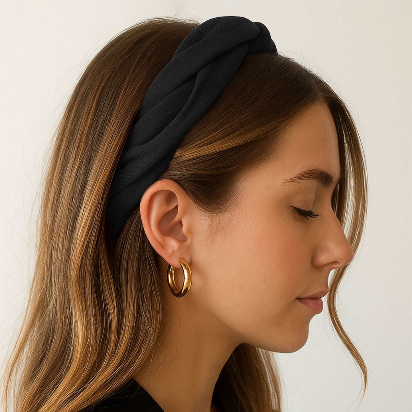 Serre-tête Tressé en Tissu Doux Majesty Noir