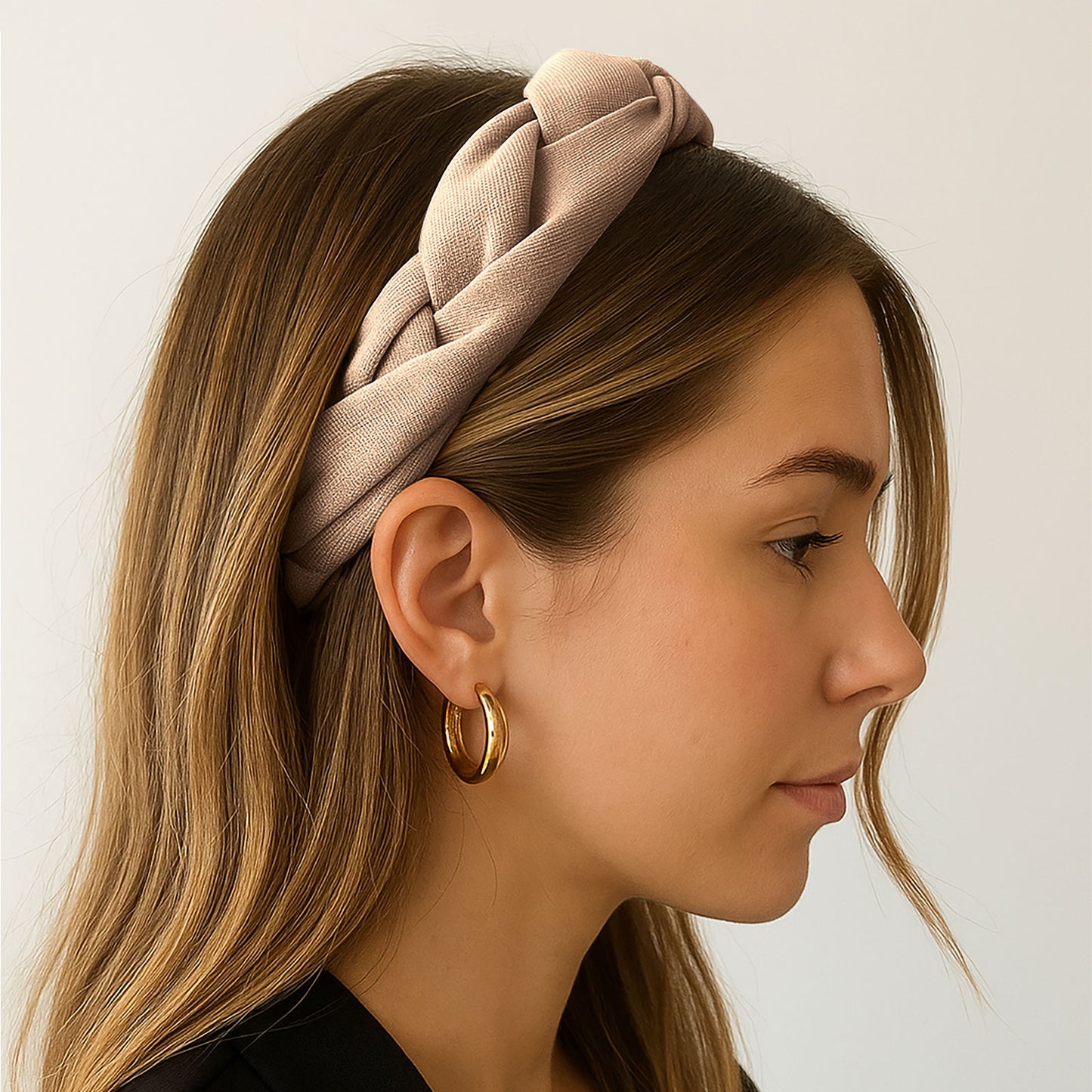 Serre-tête Tressé en Tissu Doux Majesty Marron Clair