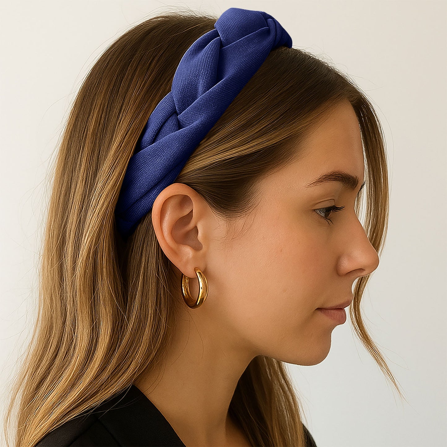 Serre-tête Tressé en Tissu Doux Majesty Bleu Marine