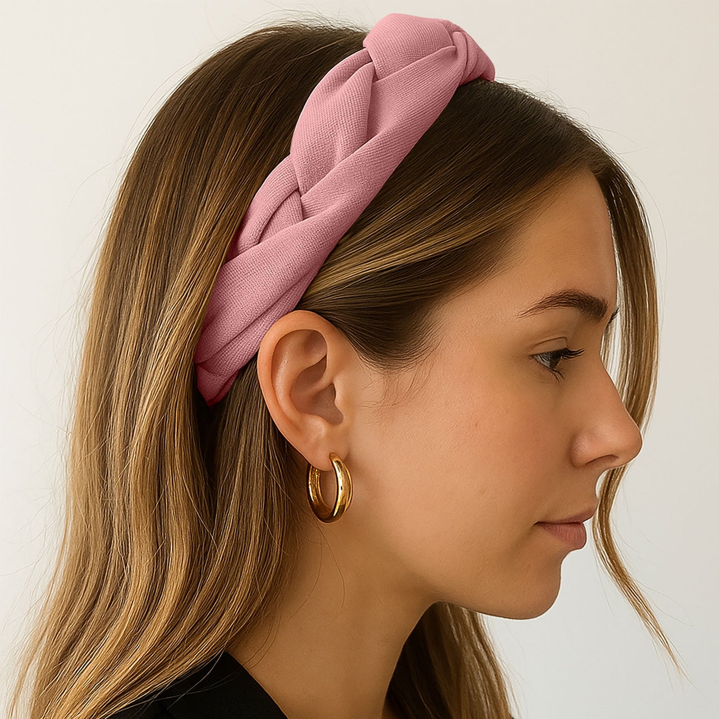 Serre-tête Tressé en Tissu Doux Majesty Rose