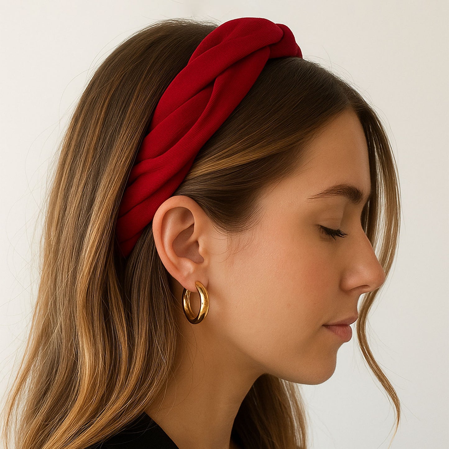 Serre-tête Tressé en Tissu Doux Majesty Bordeaux