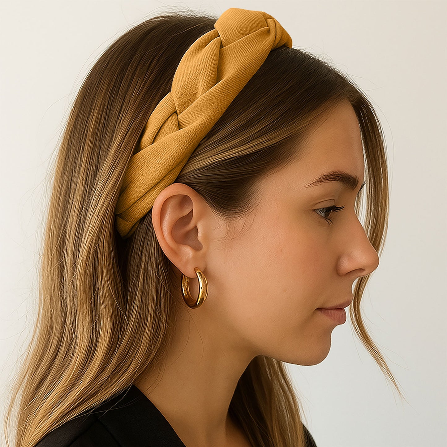 Serre-tête Tressé en Tissu Doux Majesty Jaune