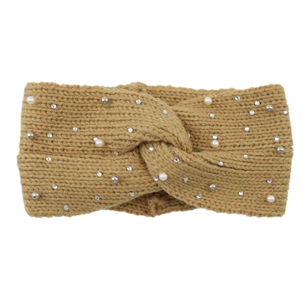 bandeau en laine et perles jaune