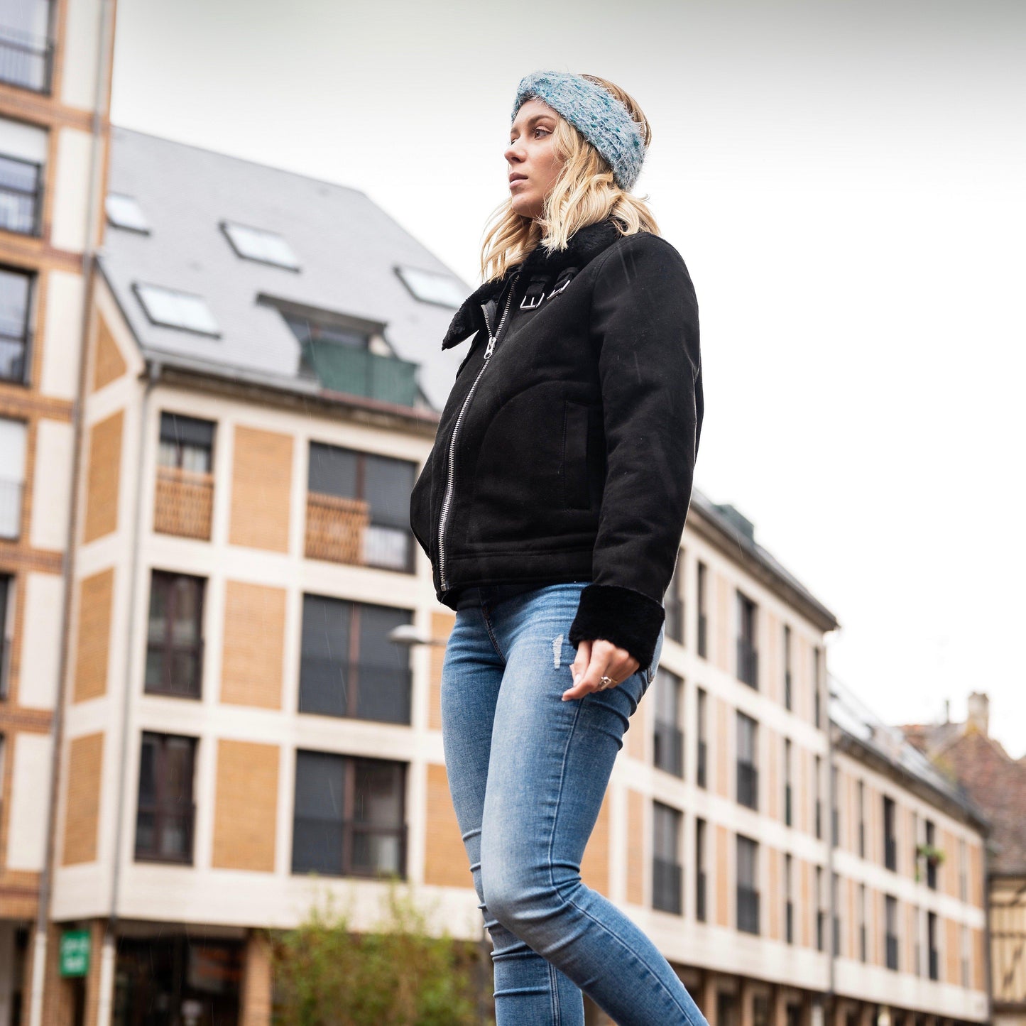 bandeau bleu en laine