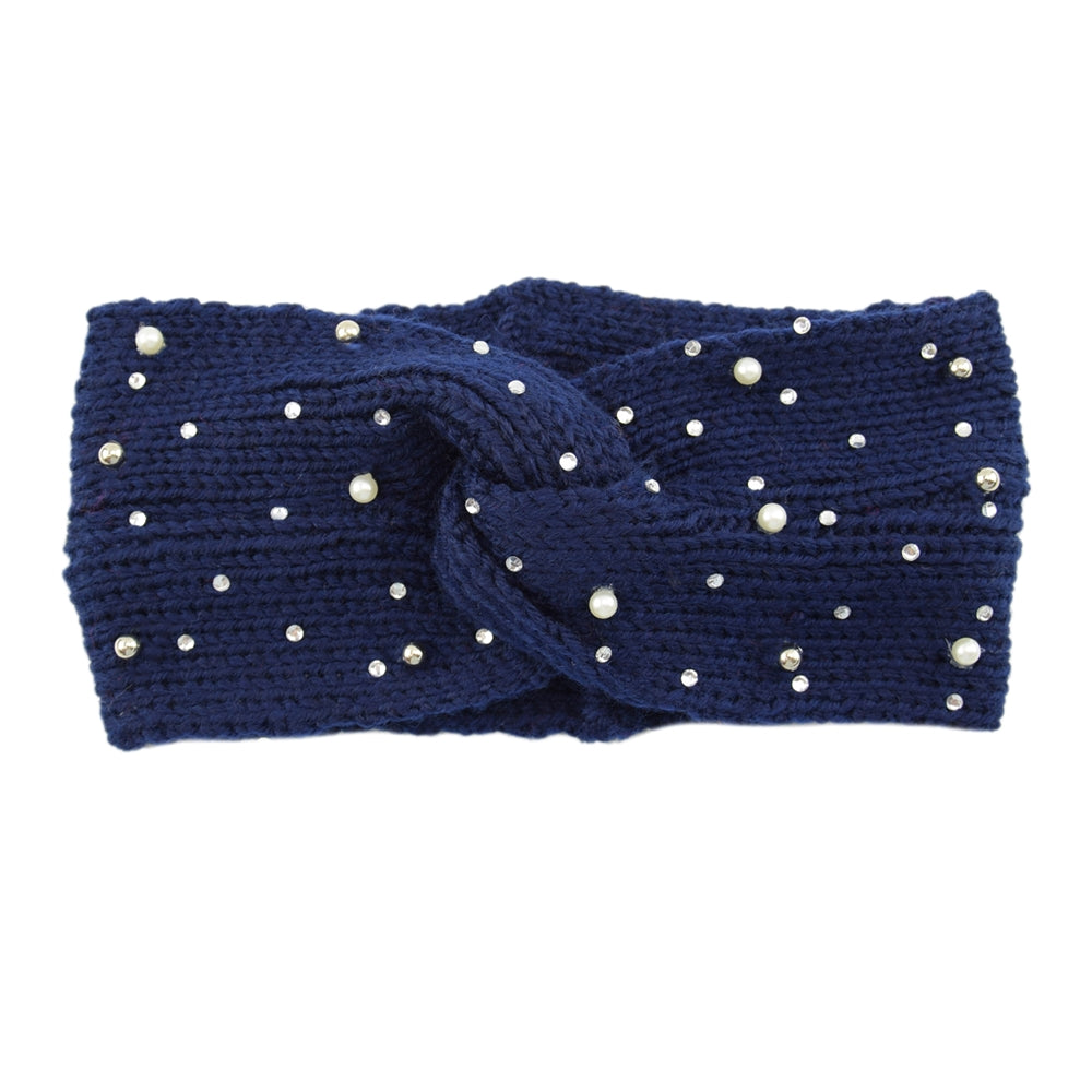 bandeau laine bijoux bleu foncé