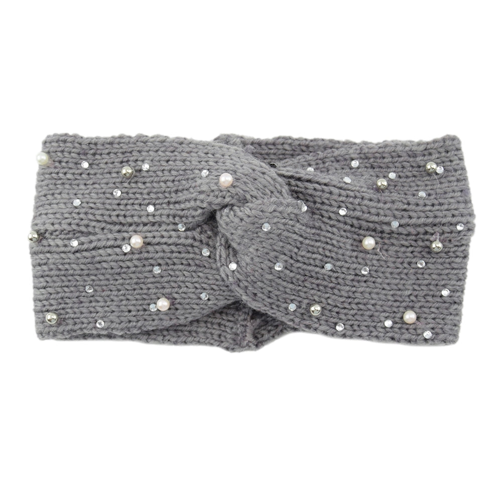 bandeau en laine gris à perles