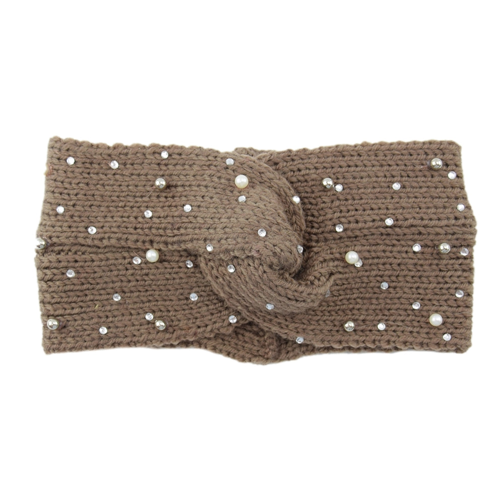 bandeau en laine brun à perles