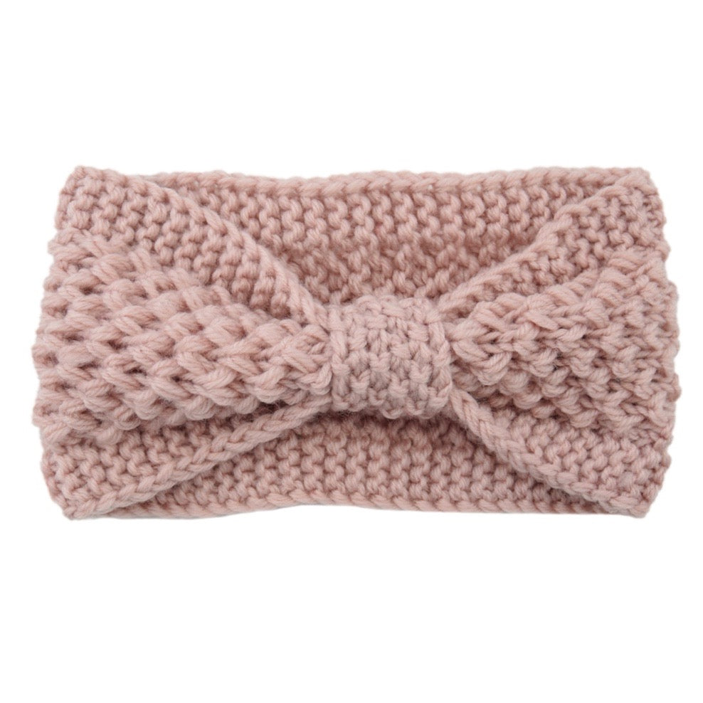 Bandeau hiver en laine rose