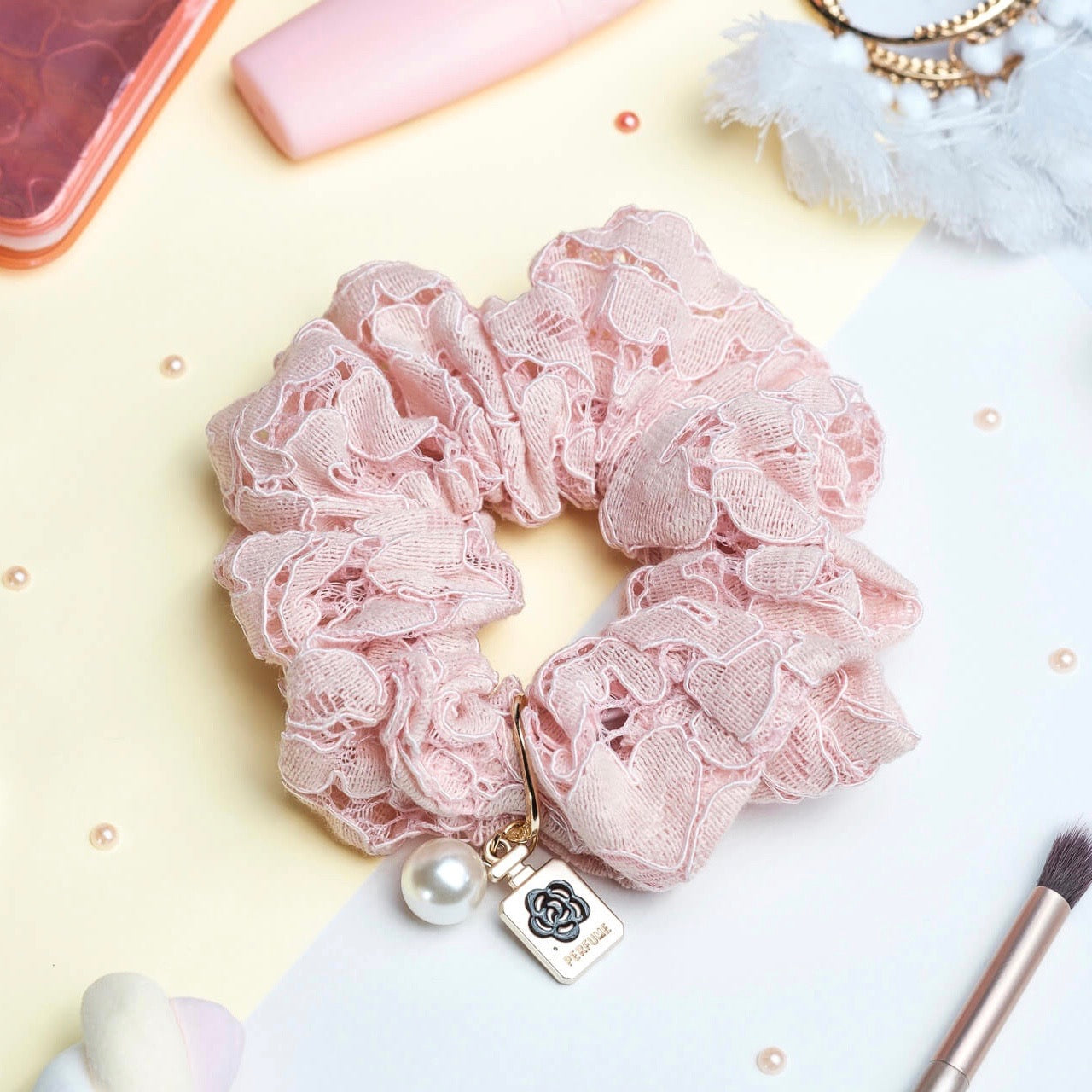 chouchou cheveux rose poudré