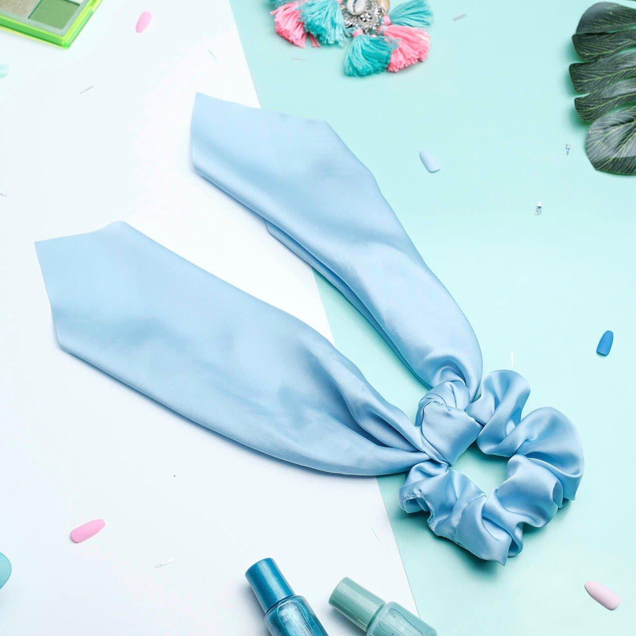 chouchou foulard bleu clair