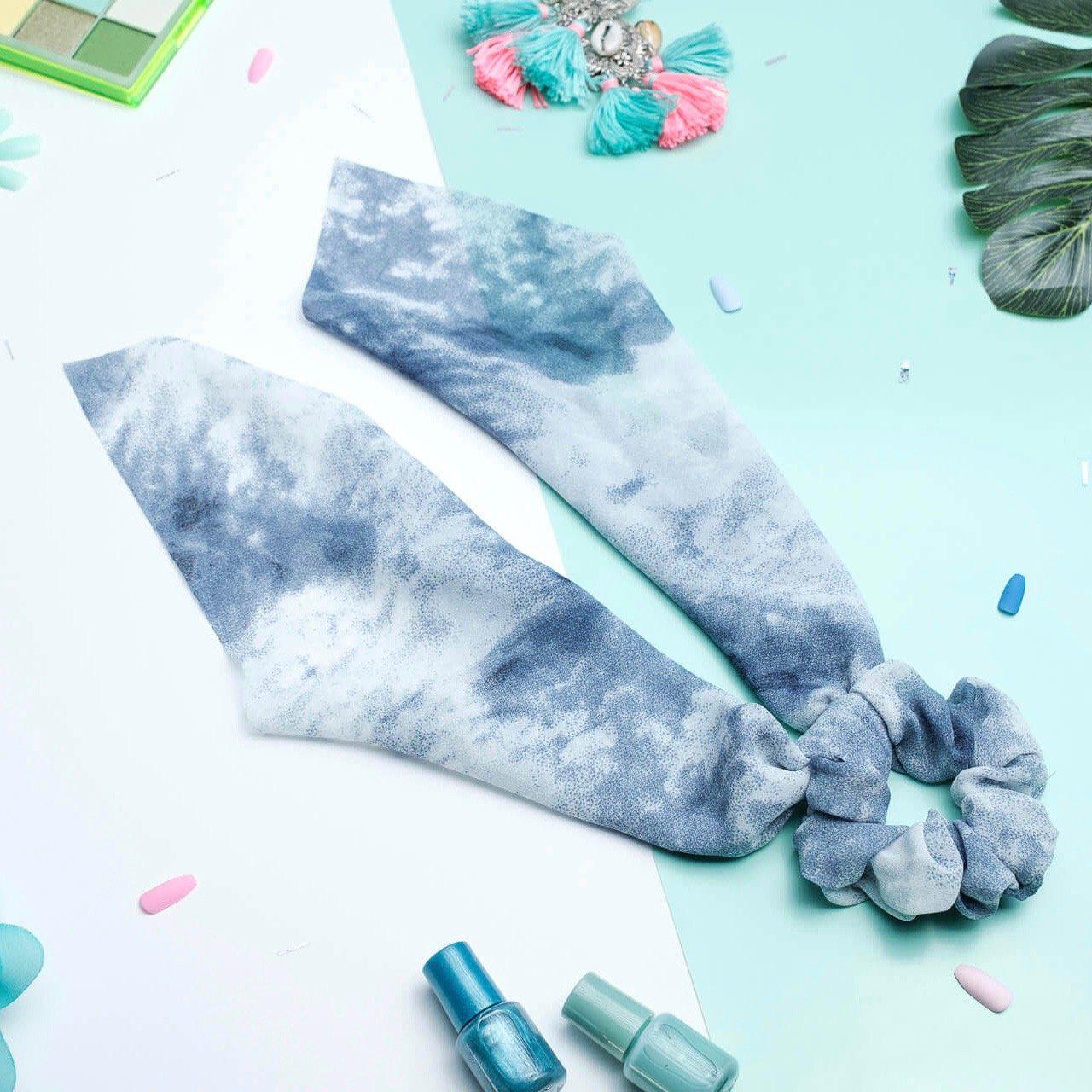 chouchou foulard bleu gris