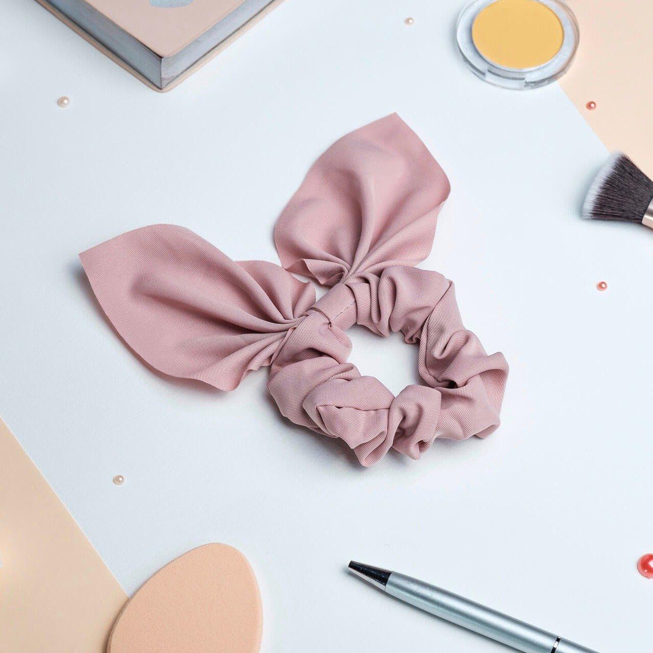 chouchou foulard court rose poudré
