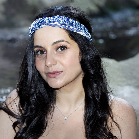 Bandeau Torsadé Fleuri Bohème Gloria Bleu Foncé
