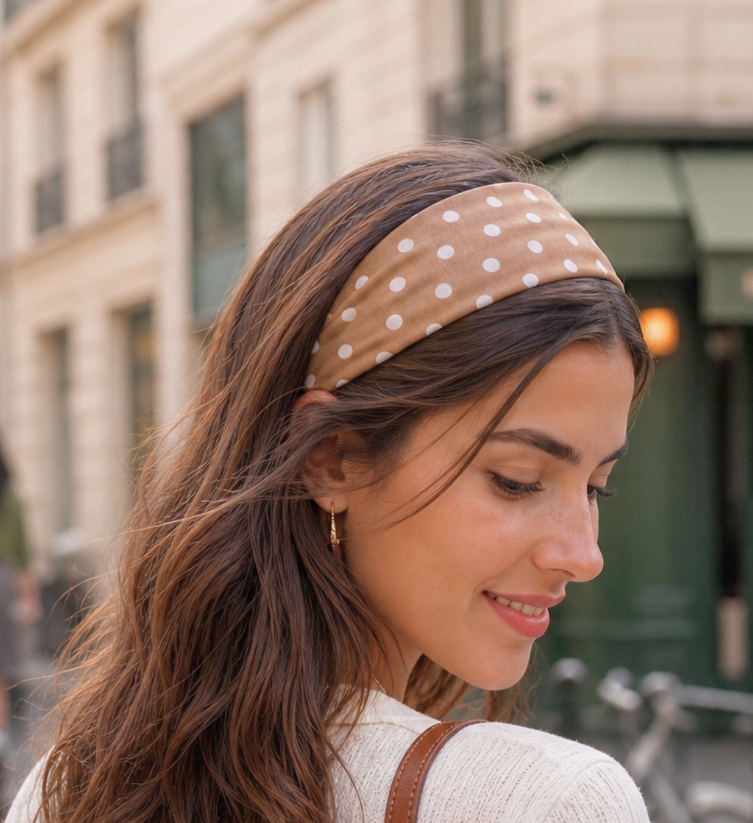 Bandeau Large à Pois Julia en Coton Marron Caramel
