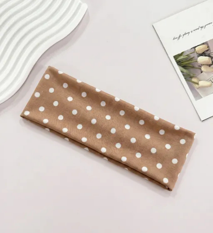 Bandeau Large à Pois Julia en Coton Marron Caramel