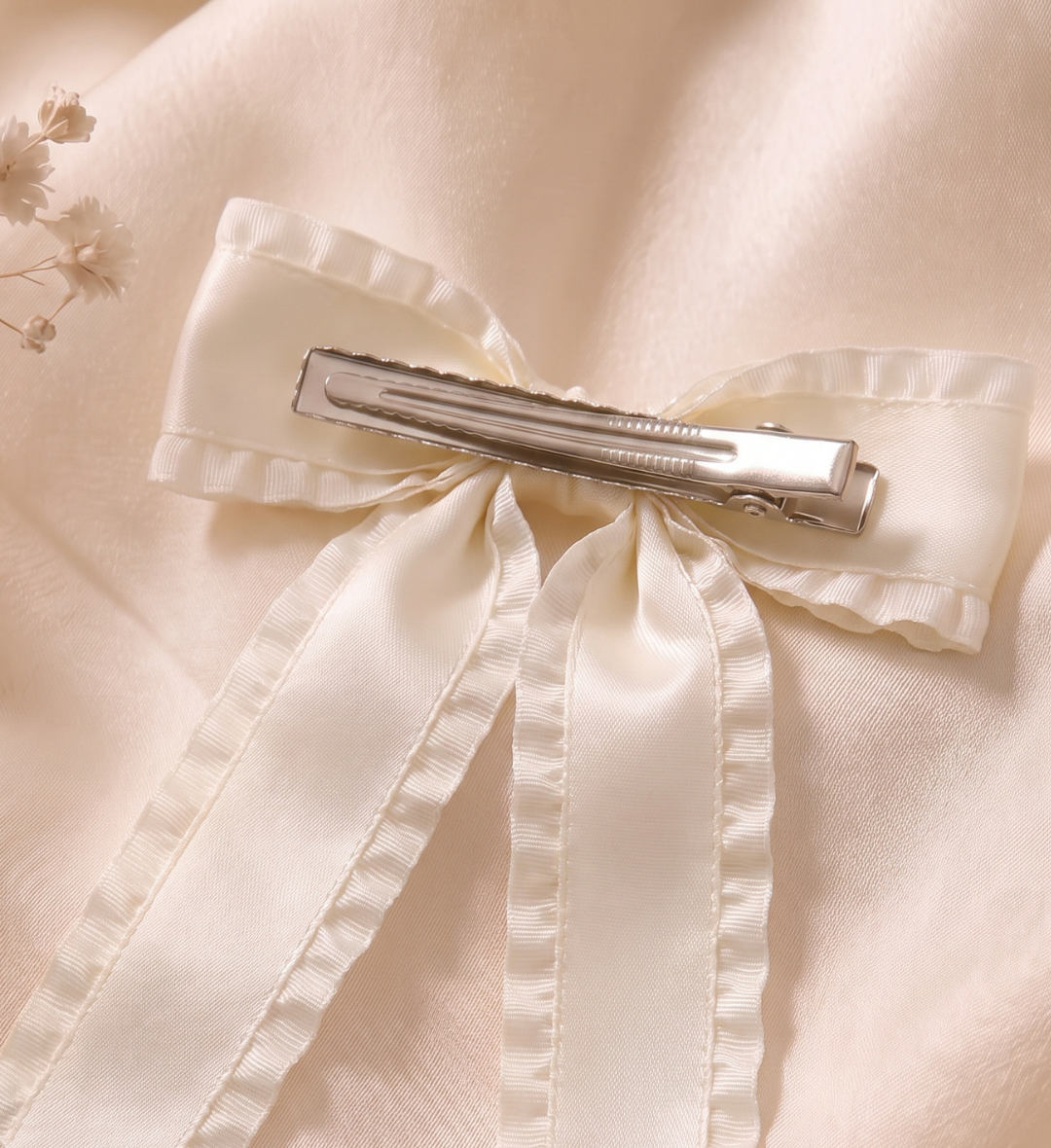 Barrette Nœud Ivoire Ruban Coquette à Volants Style Couture