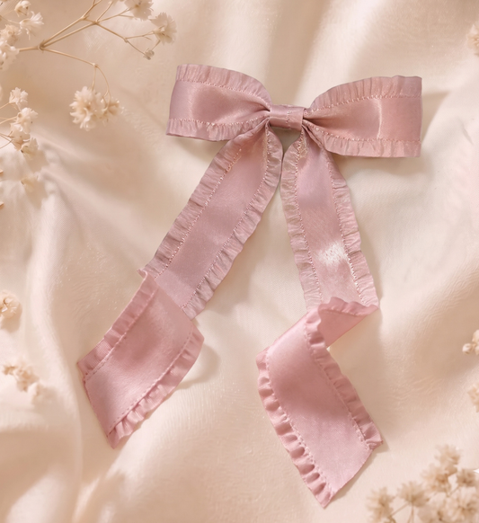 Barrette Nœud Rose Ruban Coquette à Volants Style Couture