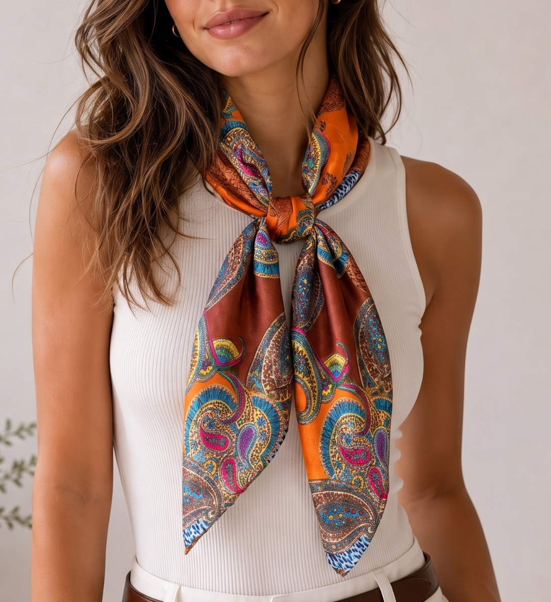 Foulard carré floral effet soie Jardin d'Orient 90 x 90 cm
