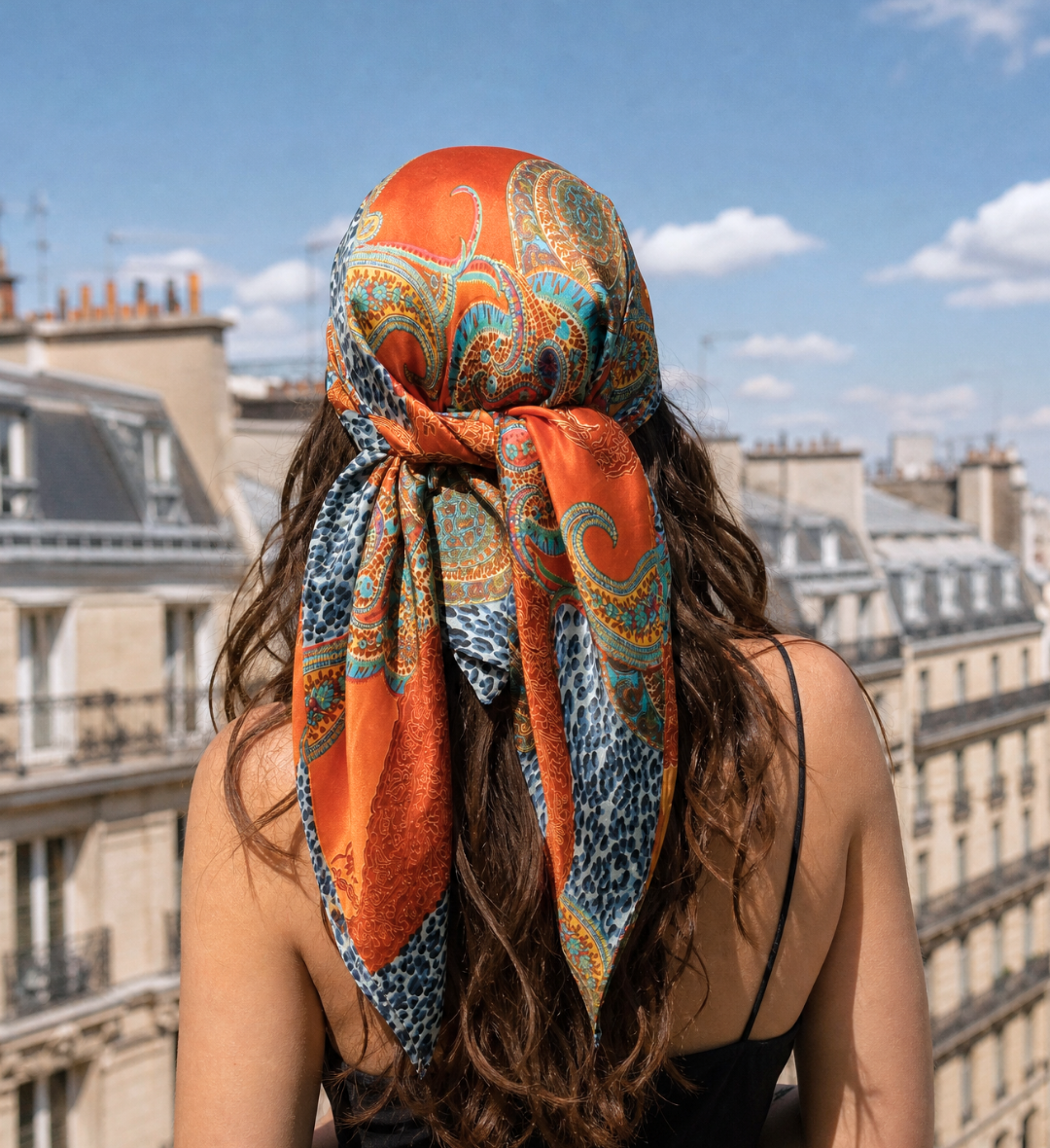 Foulard carré floral effet soie Jardin d'Orient 90 x 90 cm