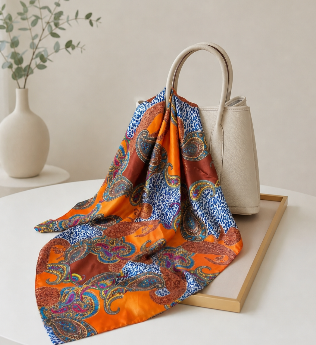 Foulard carré floral effet soie Jardin d'Orient 90 x 90 cm