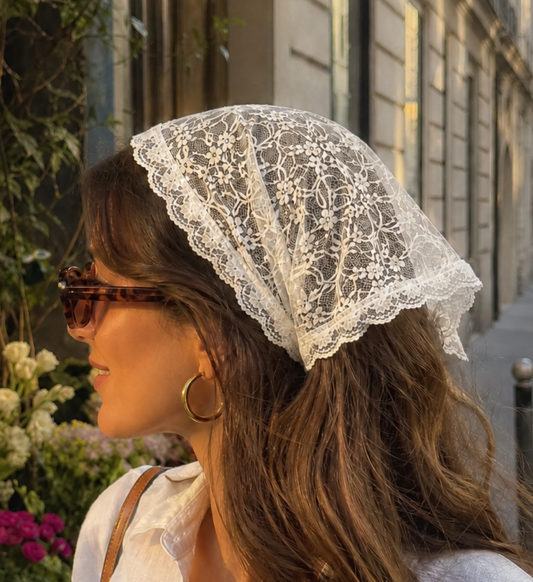 Bandana Dentelle Fleur de Coton Blanc