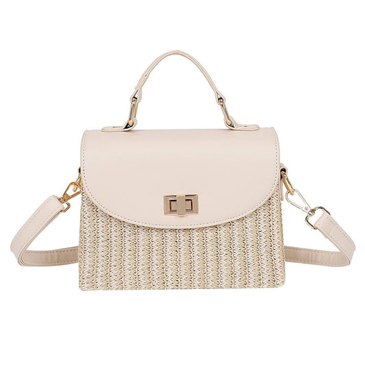 Pochette en Rotin et Similicuir à Bandoulière Zarina Noir