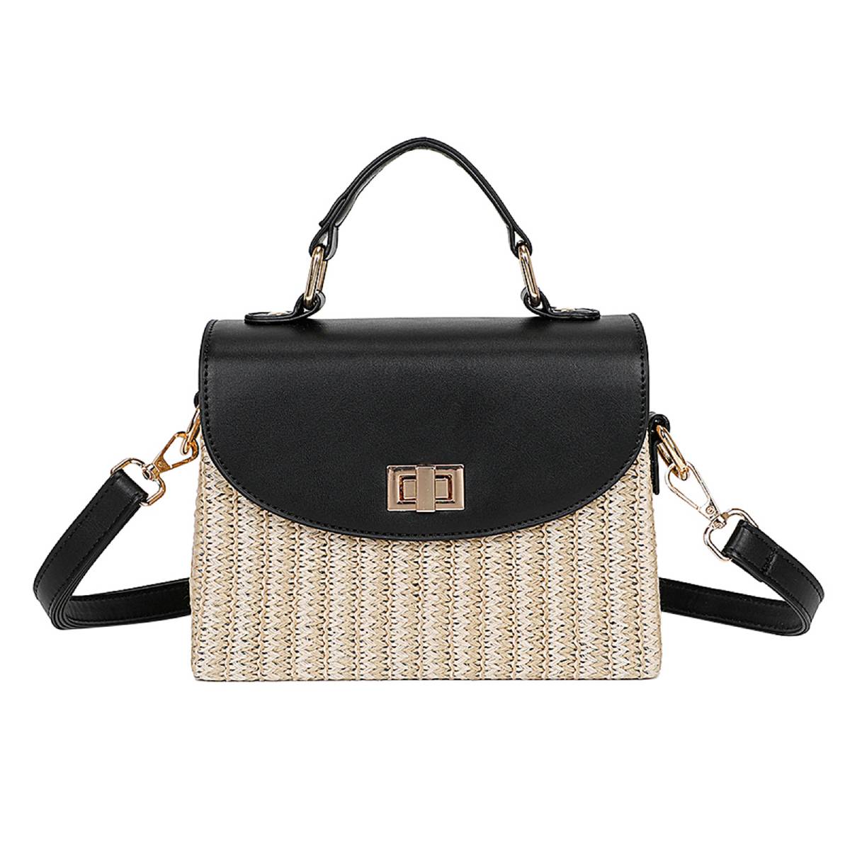 Pochette en Rotin et Similicuir à Bandoulière Zarina Beige