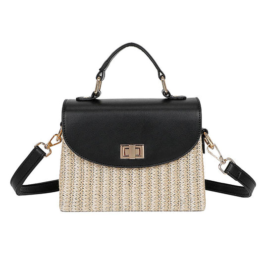 Pochette en Rotin et Similicuir à Bandoulière Zarina Beige