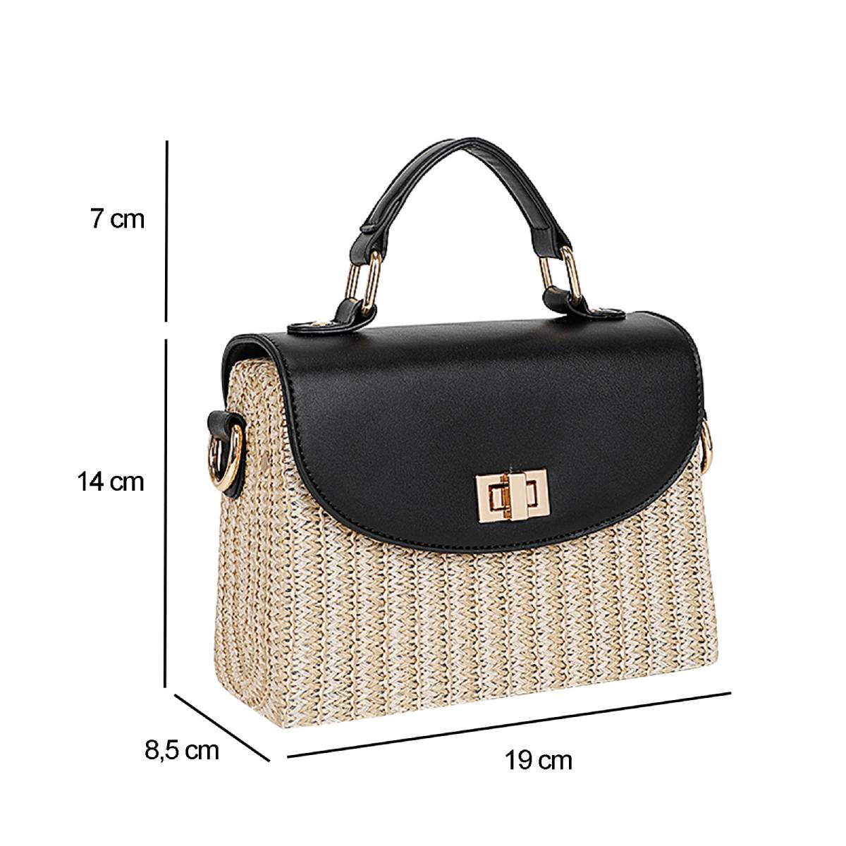 Pochette en Rotin et Similicuir à Bandoulière Zarina Beige