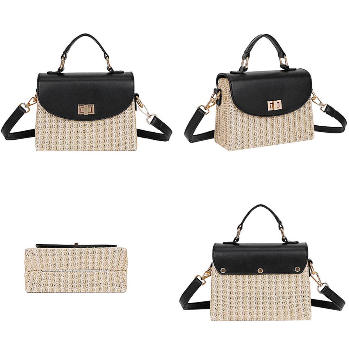 Pochette en Rotin et Similicuir à Bandoulière Zarina Beige