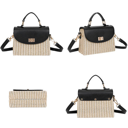 Pochette en Rotin et Similicuir à Bandoulière Zarina Beige